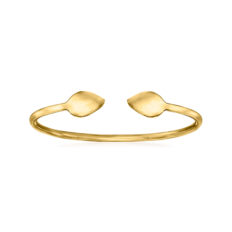 14kt yellow gold open leaf ring with smooth leaf-shaped cuff tips