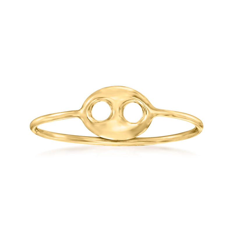 14kt yellow gold puffed mariner-link ring with two oval cutout links