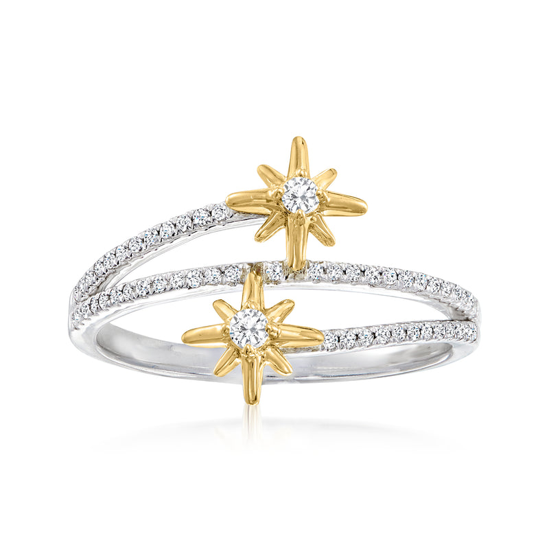 Two-tone gold diamond star ring with pavé band