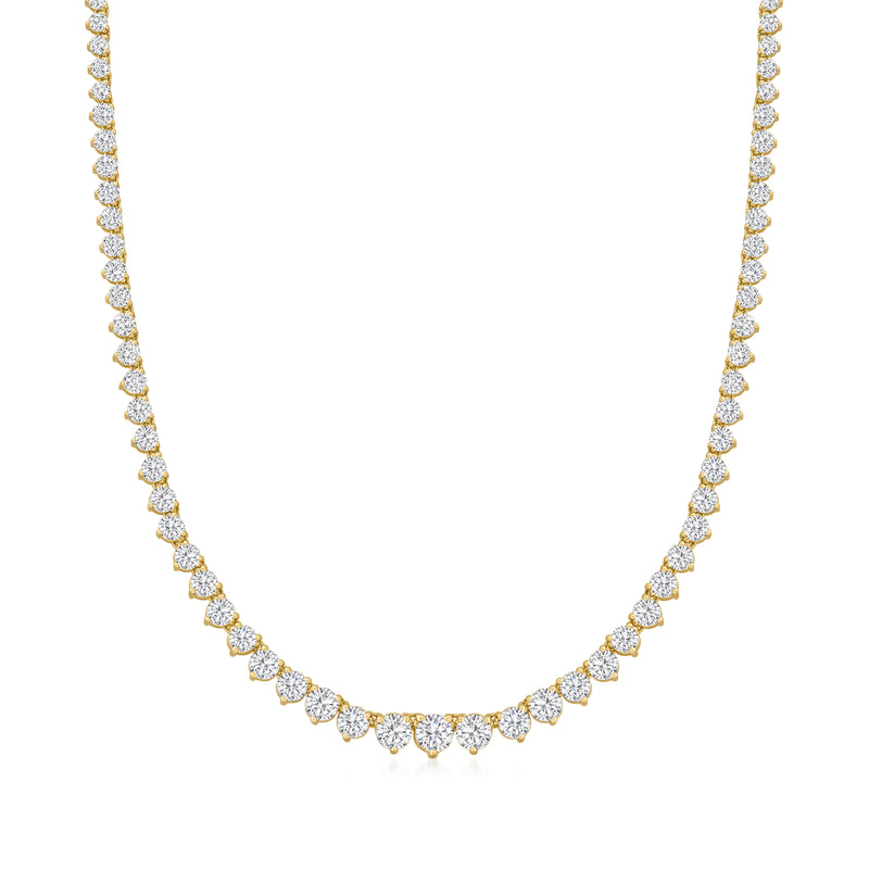 14kt yellow gold diamond tennis necklace with round prong-set stones