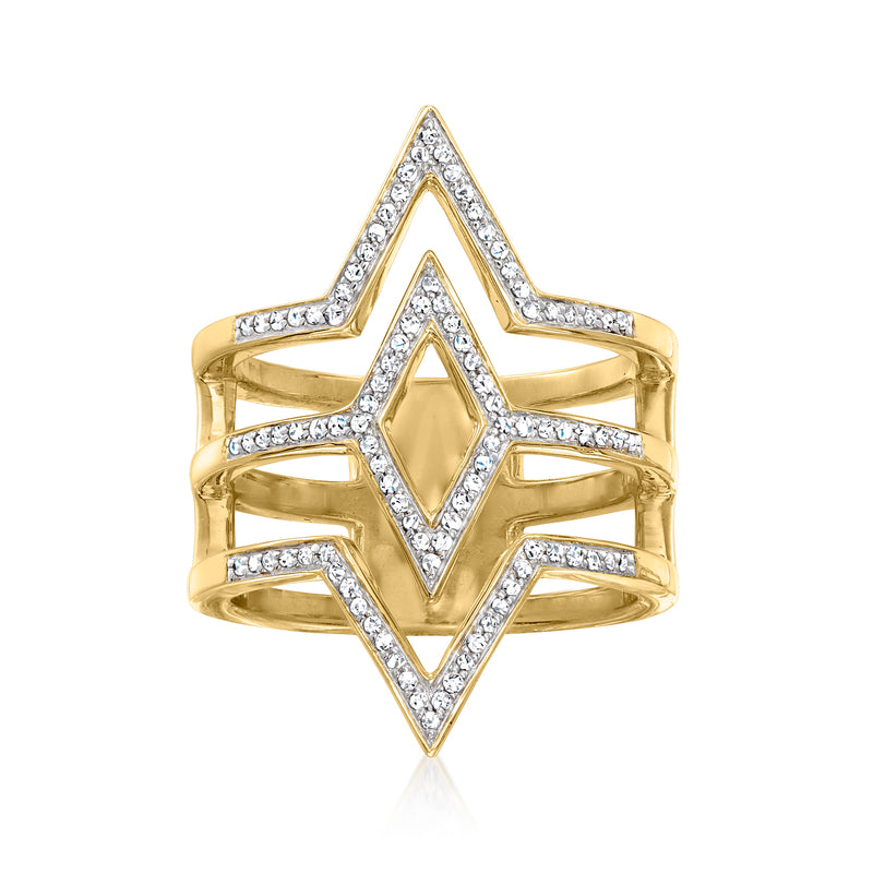 18k gold over sterling diamond open chevron ring with marquise center