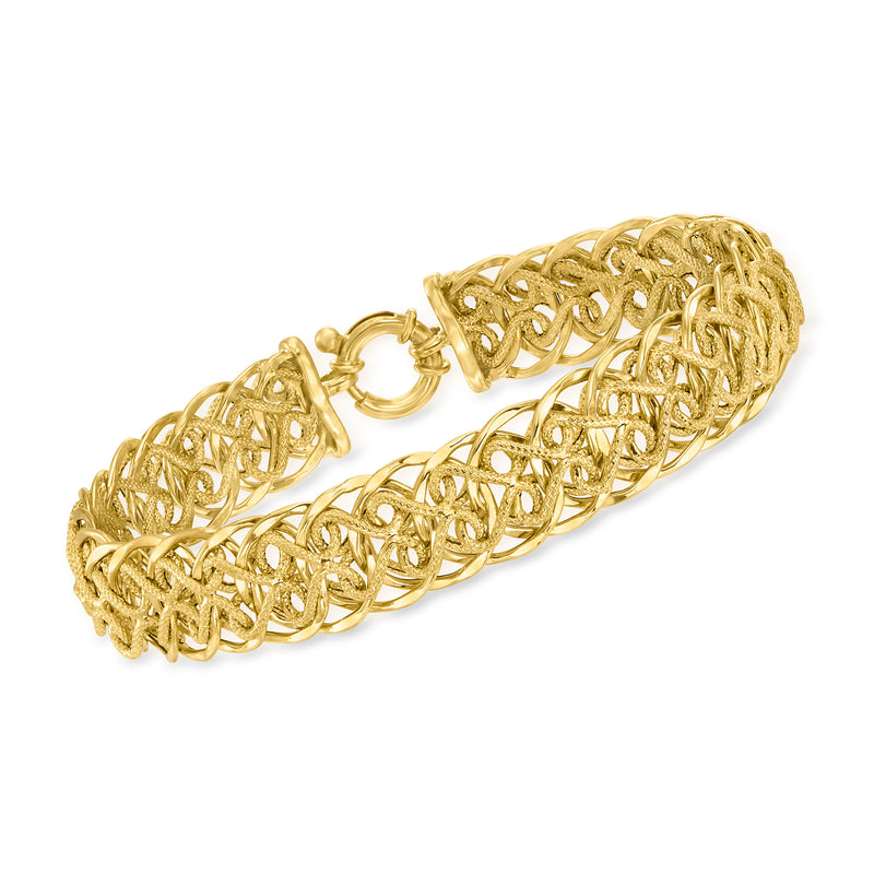 14kt yellow gold heart-link bracelet with braided heart links and round clasp ring
