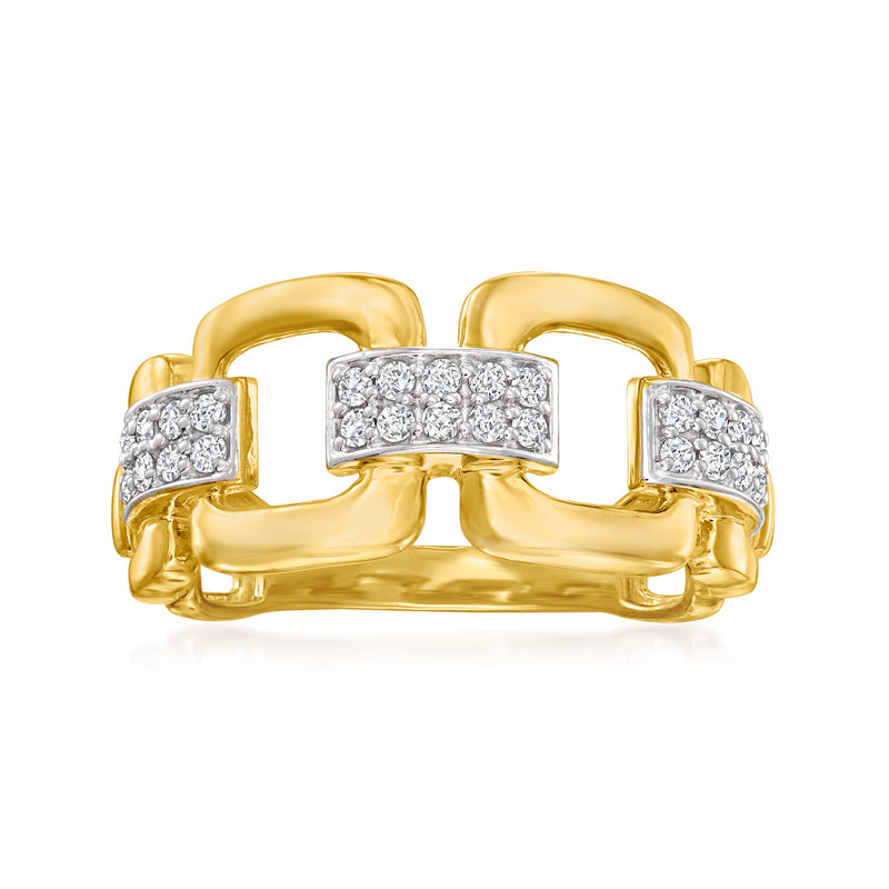 Gold over sterling diamond link ring with pavé-set center and side links