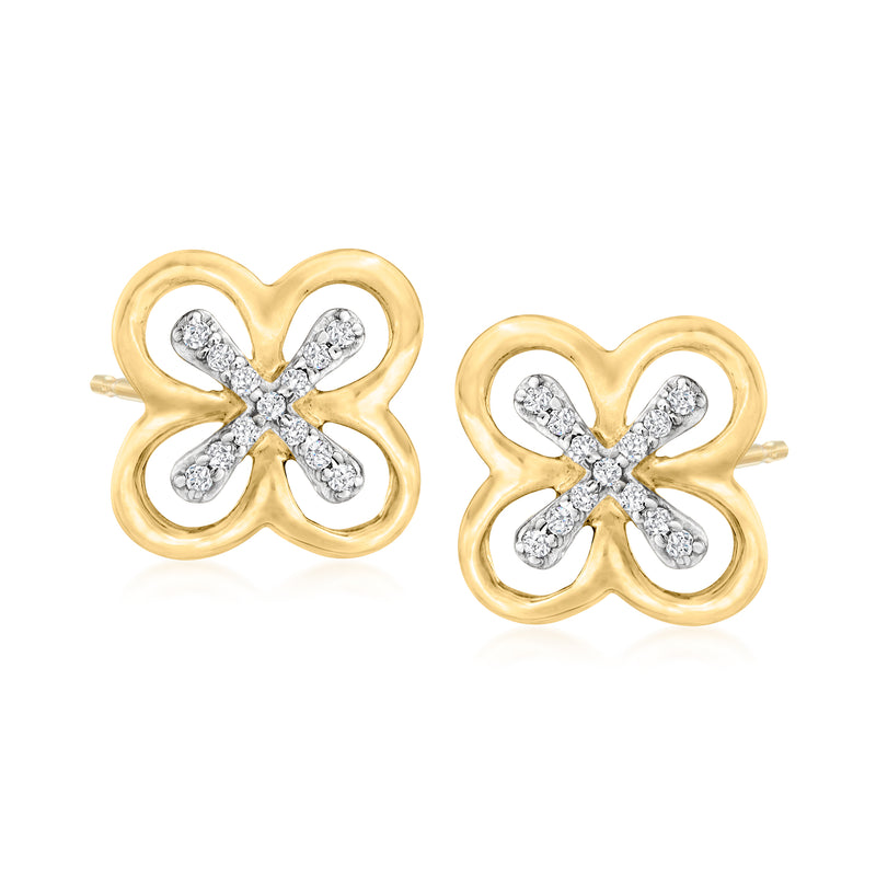 Floral diamond-accent 14kt yellow gold post earrings, flower shape