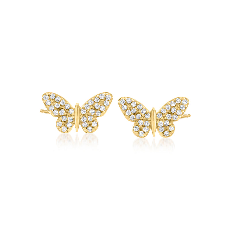 14kt yellow gold diamond butterfly post earrings