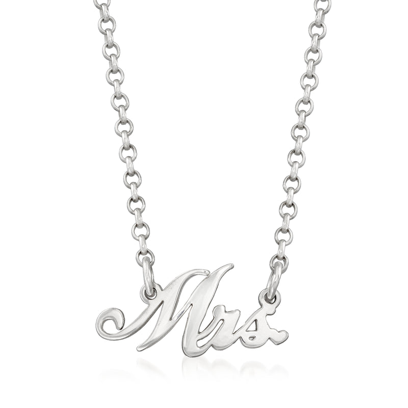 Sterling silver Mrs necklace with cursive script pendant and linked chain