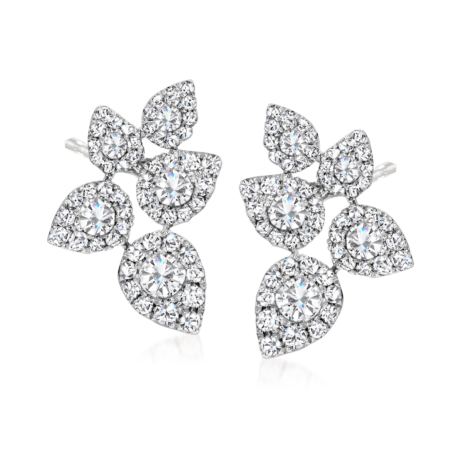 1.30 ct. t.w. Diamond Floral Cluster Earrings in 14kt White Gold