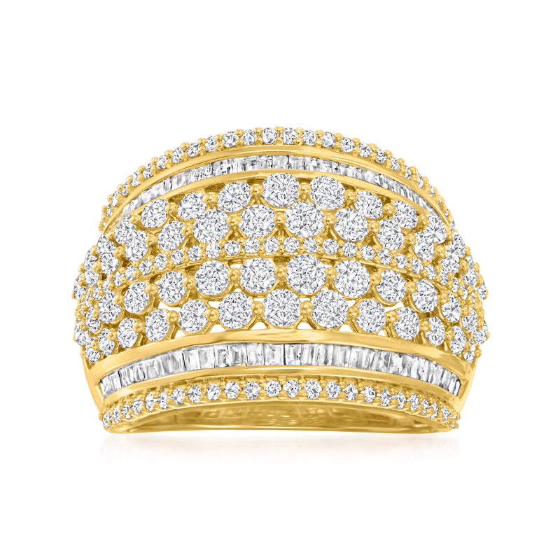 18kt gold over sterling diamond multi-row ring with round stones, domed band