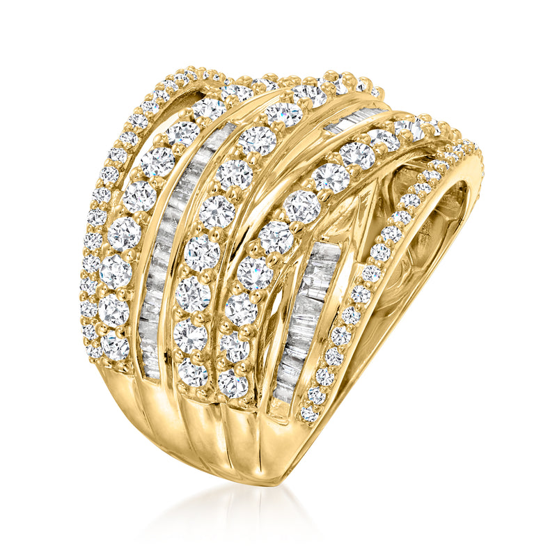 Gold over sterling diamond highway band with multiple rows of sparkling stones