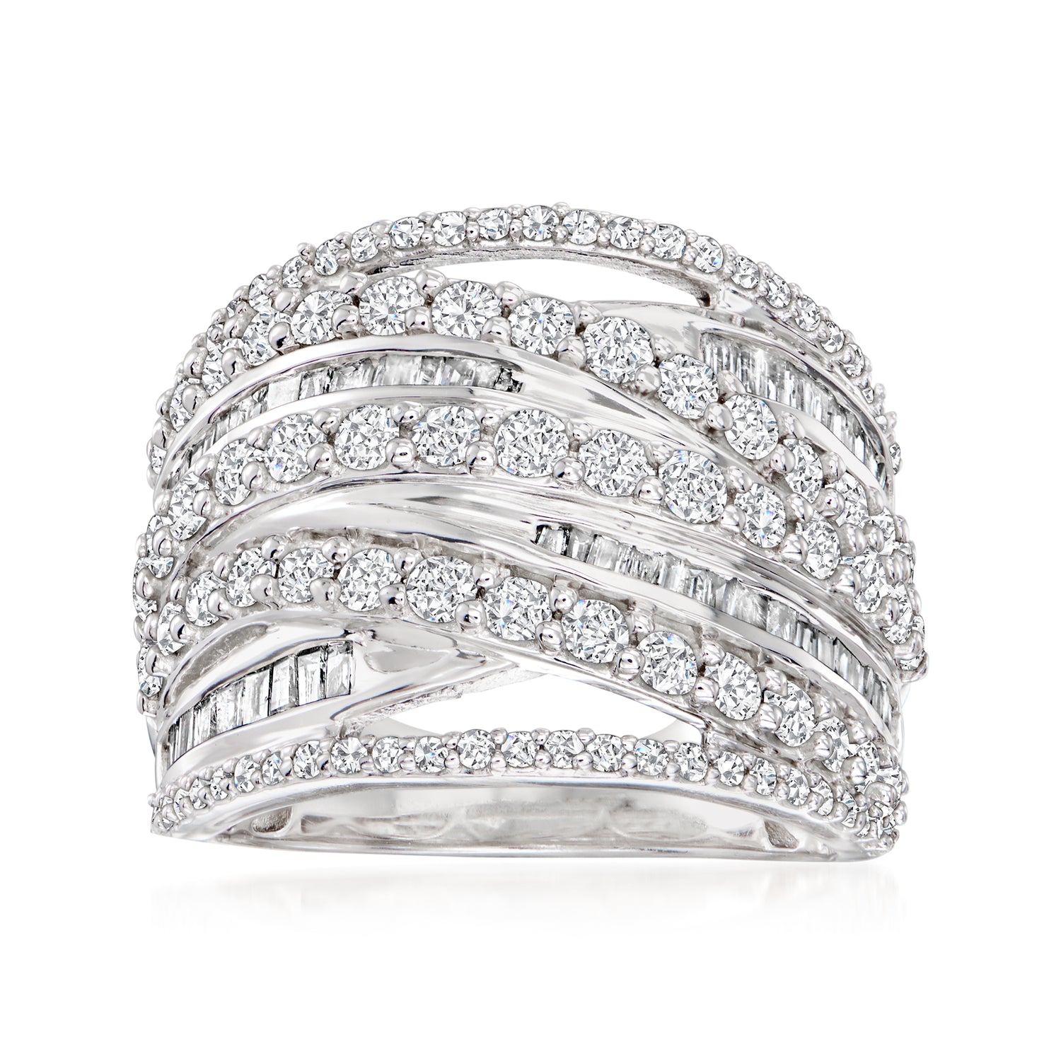 2.00 ct. t.w. Round and Baguette Diamond Highway Ring in Sterling Silver