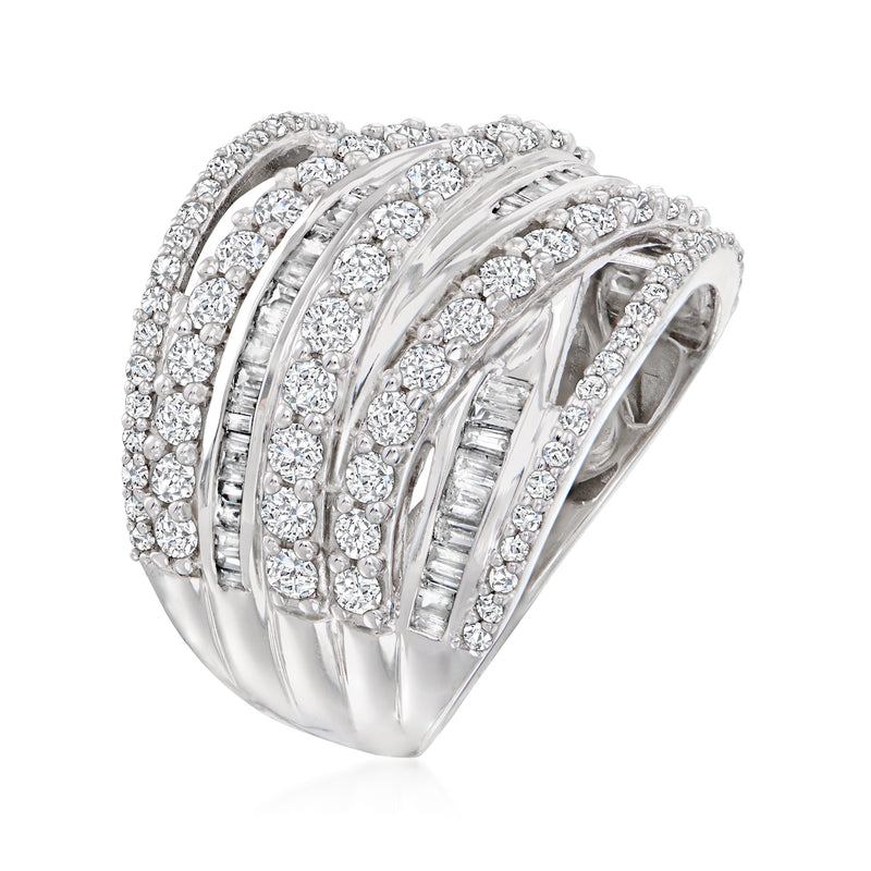Sterling silver diamond highway ring with round and baguette stones