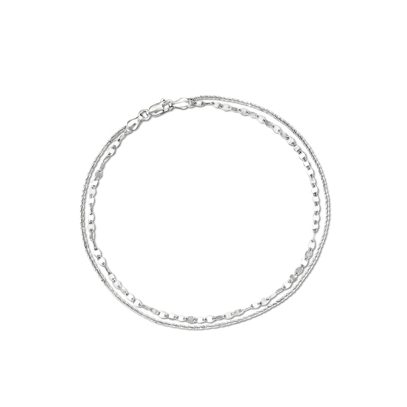 Sterling silver double-chain draped anklet, circular linked design