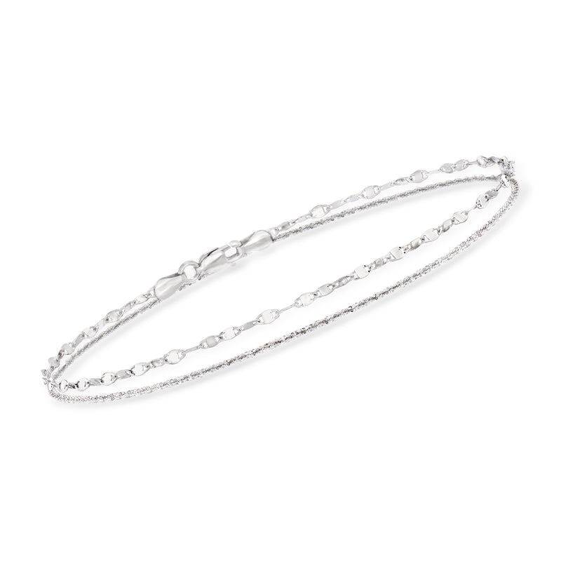 Sterling silver double-chain draped anklet, two long linked rows