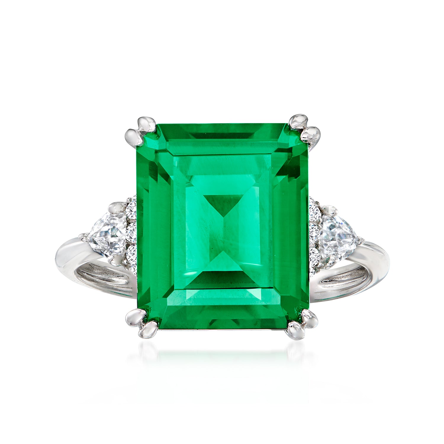6.00 ct. t.w. Simulated Emerald and .19 ct. t.w. CZ Ring in Sterling Silver