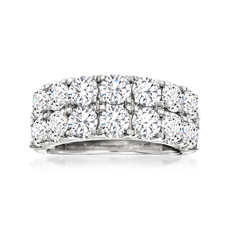 14kt white gold two-row diamond ring with round stones in shared prong setting
