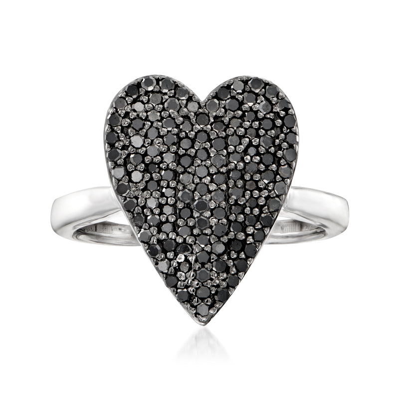 Black diamond heart ring in sterling silver