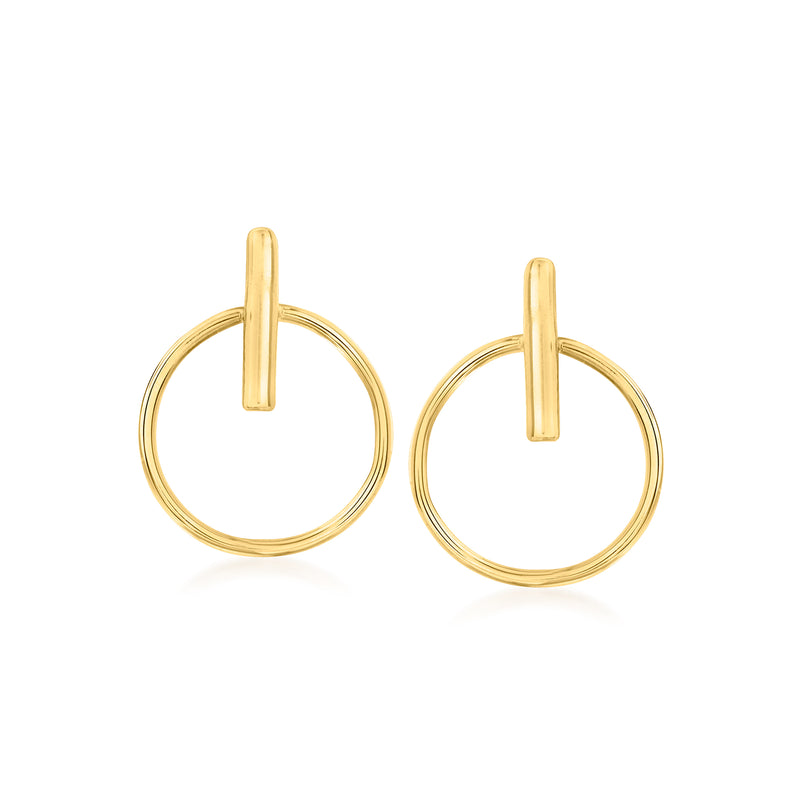 14kt yellow gold open-circle drop earrings with vertical bar details