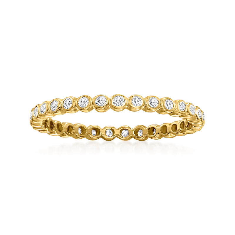14kt yellow gold diamond eternity band with bezel-set round stones