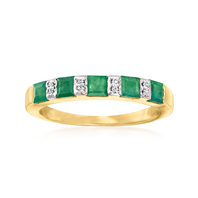 18kt gold over sterling ring with emerald-green stones and diamond accents