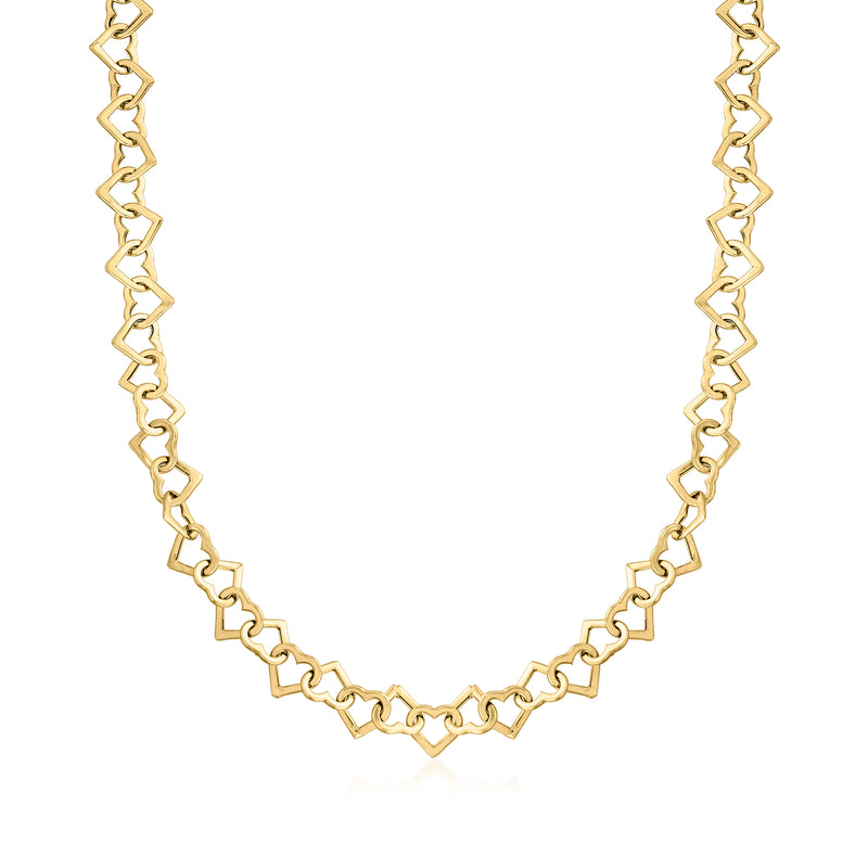 14kt yellow gold heart-link necklace with interlocking open-heart links