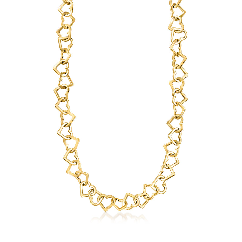 Gold heart-link necklace with open-heart chain links