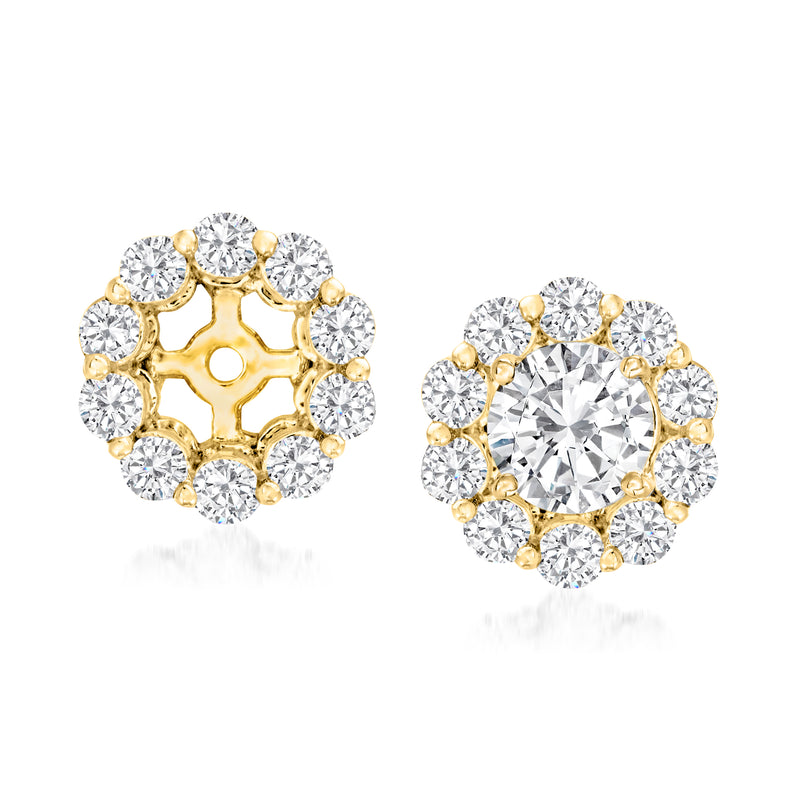 14kt yellow gold diamond earring jacket with round cluster and central round stone