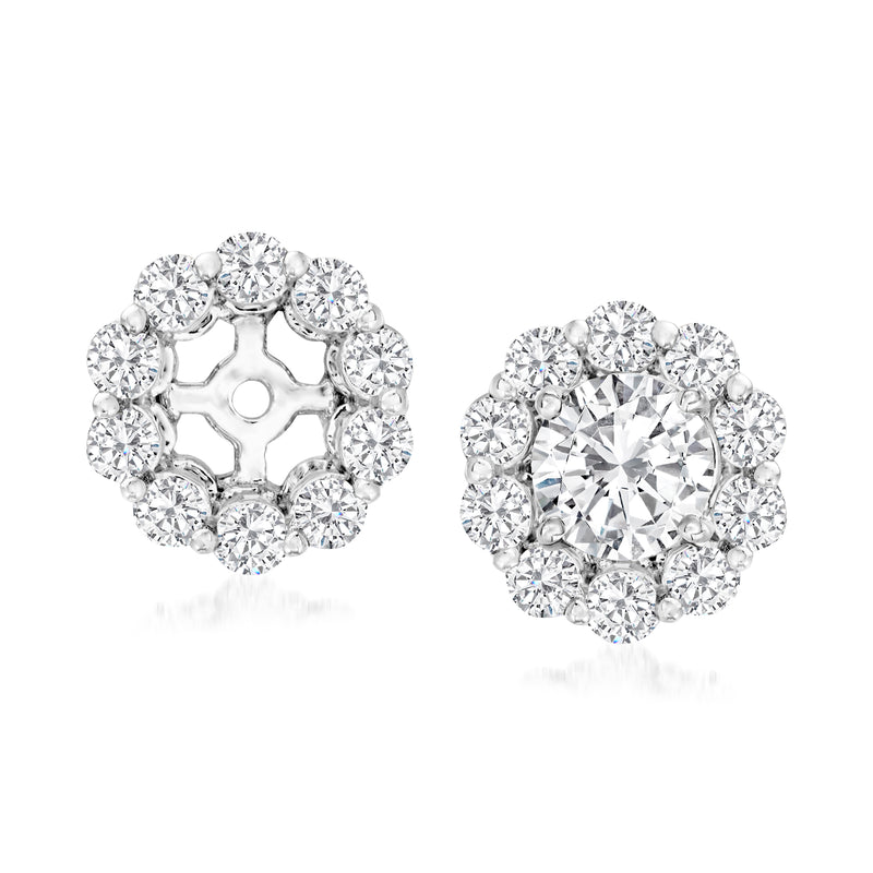 Round diamond earring jackets with openwork back, 14kt white gold halo