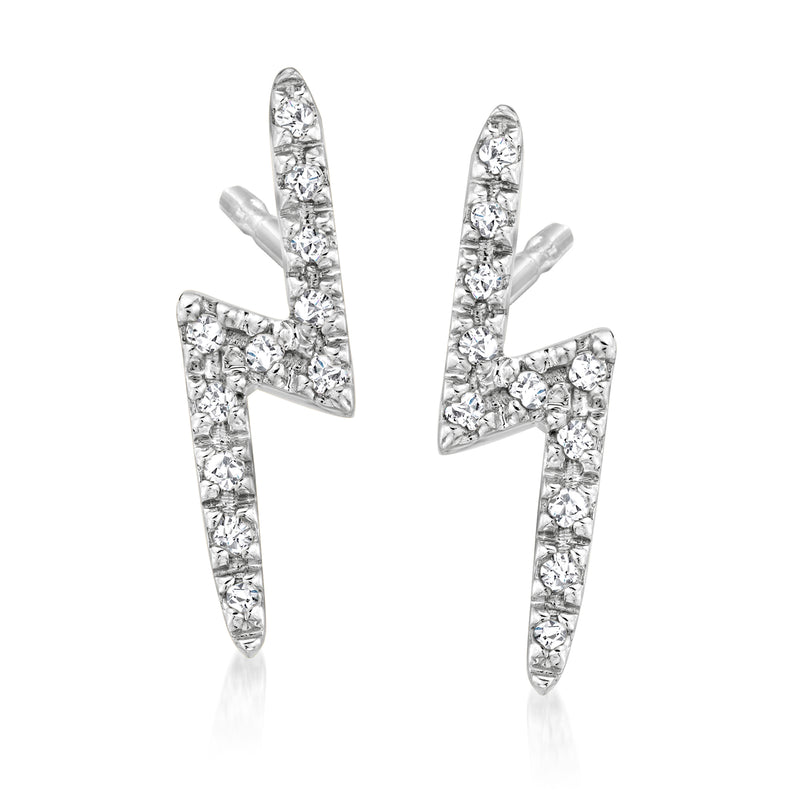 Lightning bolt diamond stud earrings in 14kt white gold