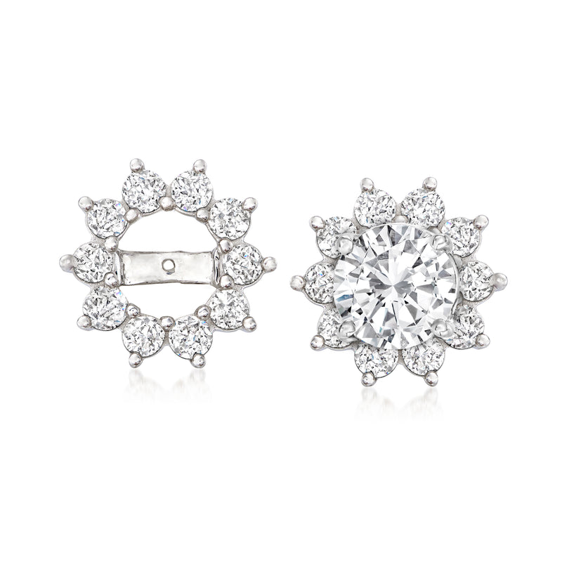 14kt white gold diamond earring jacket, floral cluster with round stones