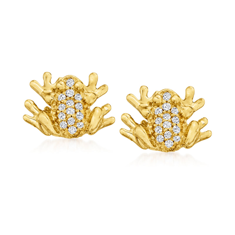 14kt yellow gold diamond-accented frog stud earrings