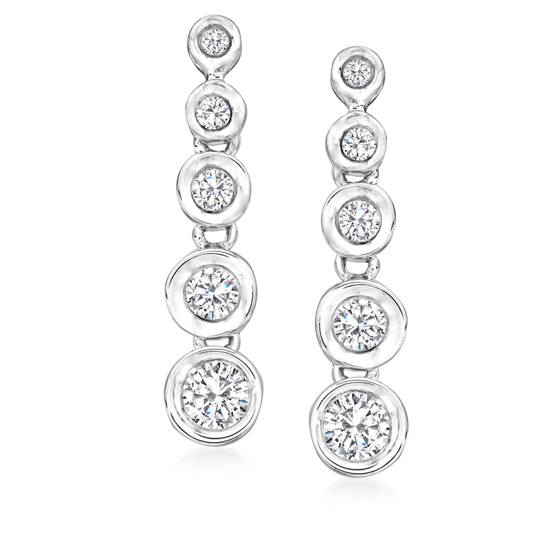 14kt white gold bezel-set round diamond drop earrings