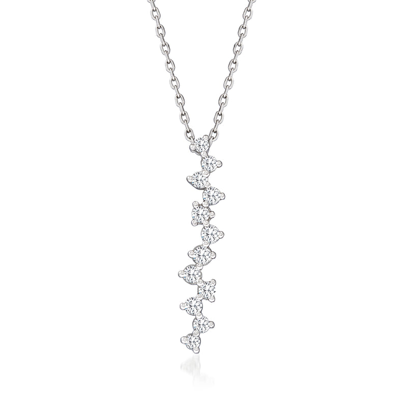 14k white gold diamond linear pendant necklace with linked round-cut stones