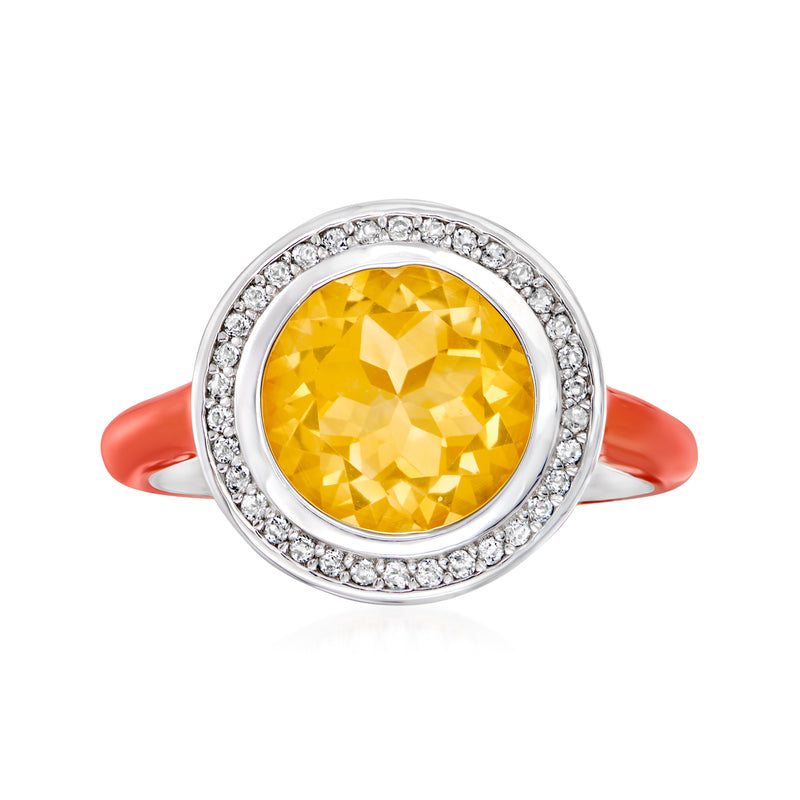 Sterling silver ring with oval citrine center and white stone halo