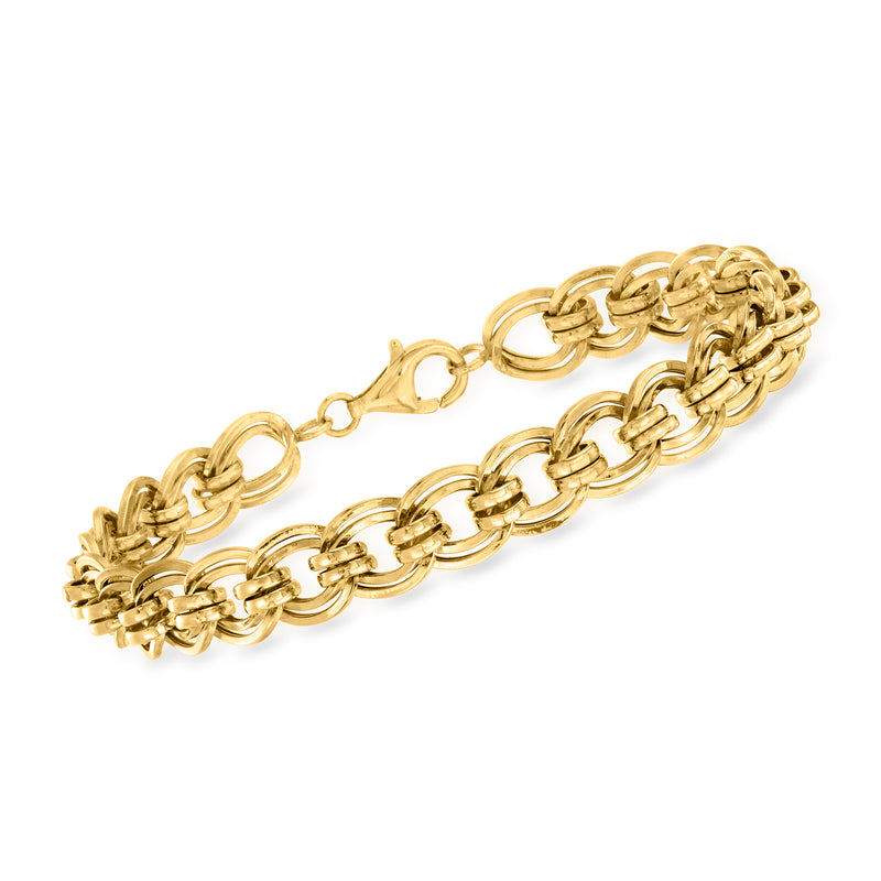 14kt yellow gold double-oval link bracelet with interlocking oval links and clasp