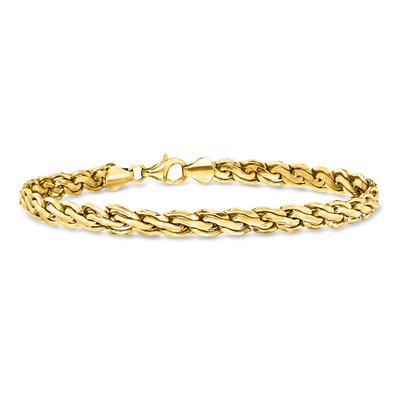 14kt yellow gold flat rope-chain bracelet, linked oval chain with lobster clasp