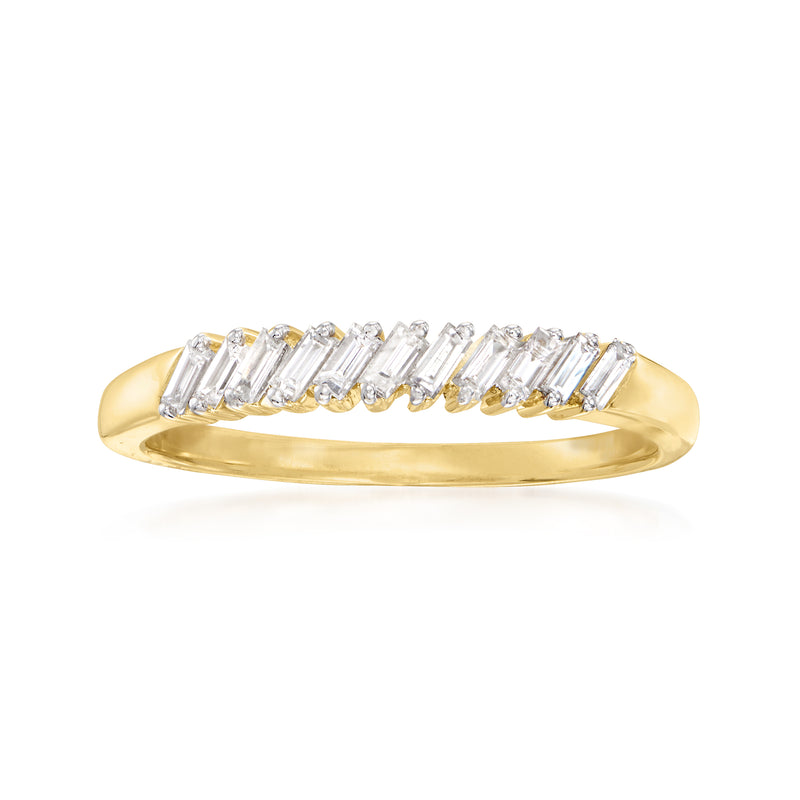 14kt yellow gold baguette diamond band ring with baguette-cut stones across top