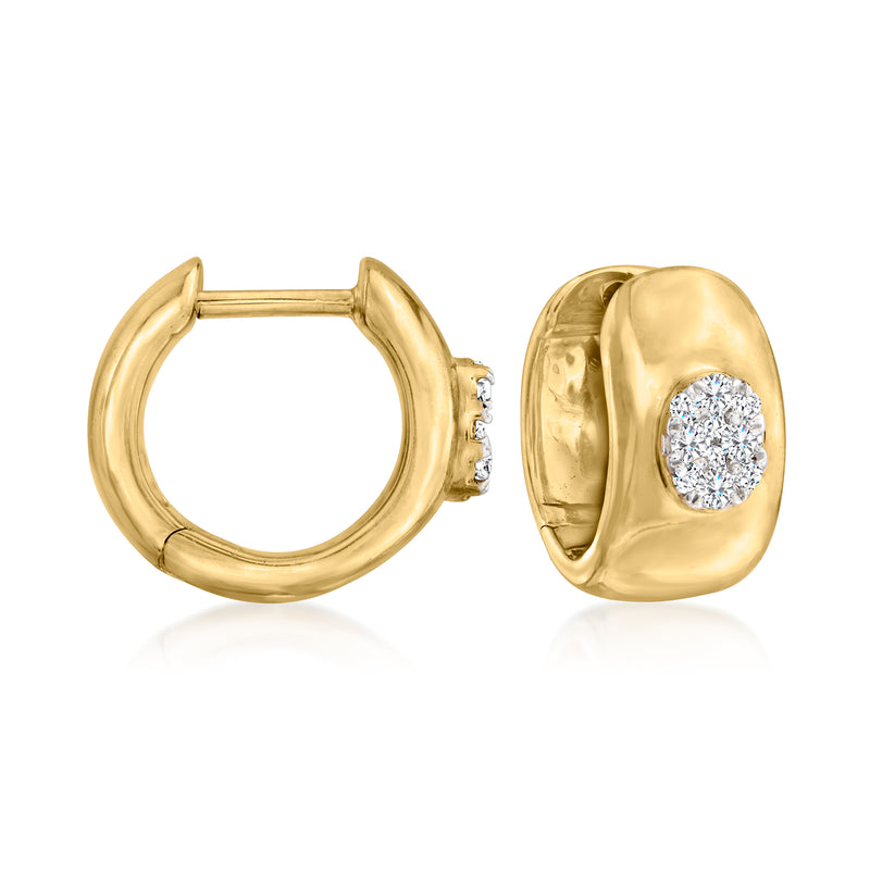 18kt gold over sterling hoop earrings with round diamond accents, hinged style