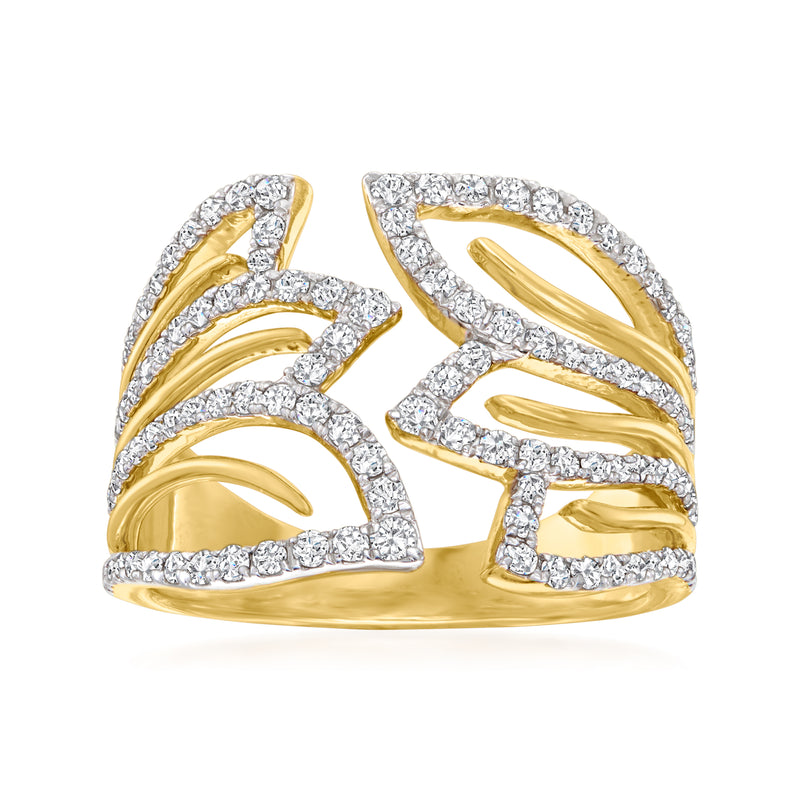 Leaf band ring in 18kt gold over sterling with diamond accents