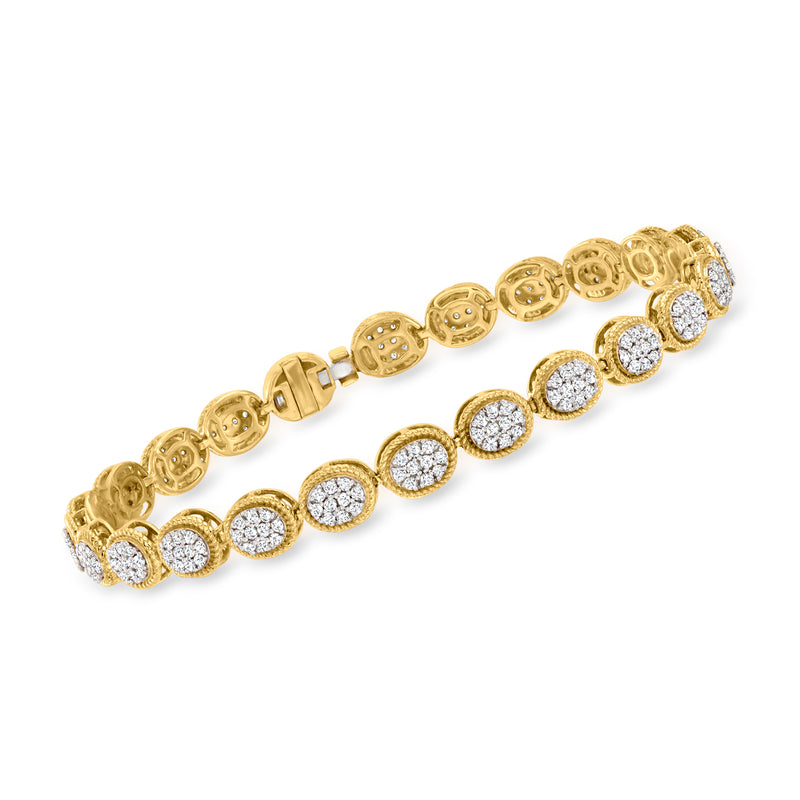 Diamond cluster bracelet in gold over sterling with round pavé links and toggle clasp