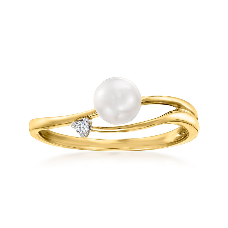 14kt yellow gold ring with white cultured pearl and small diamond accents
