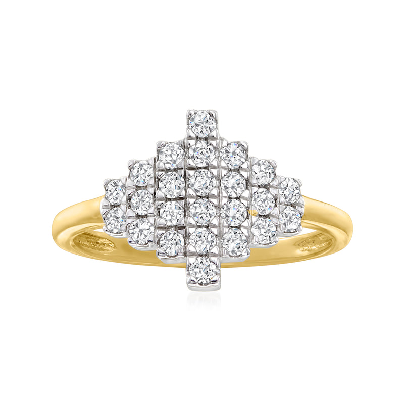 Gold over sterling diamond cluster ring with square-cut center and sparkling round stones