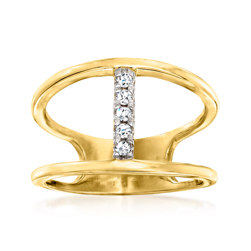 18kt gold over sterling open-space linear ring with vertical row of baguette diamonds