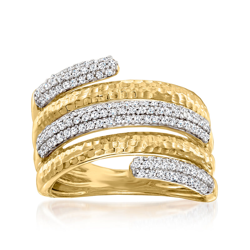 18kt gold over sterling multi-row diamond ring with textured bands