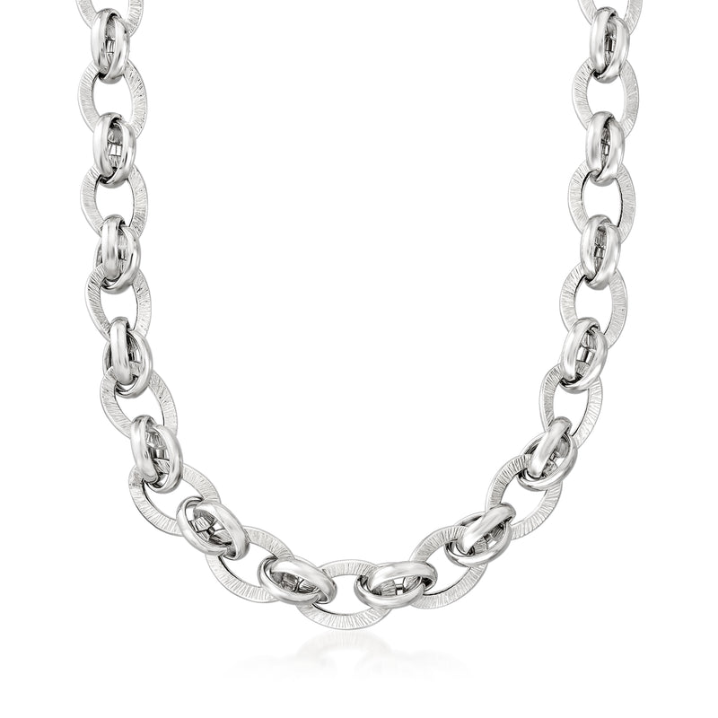 Sterling silver double-oval link necklace with interlocking chain links