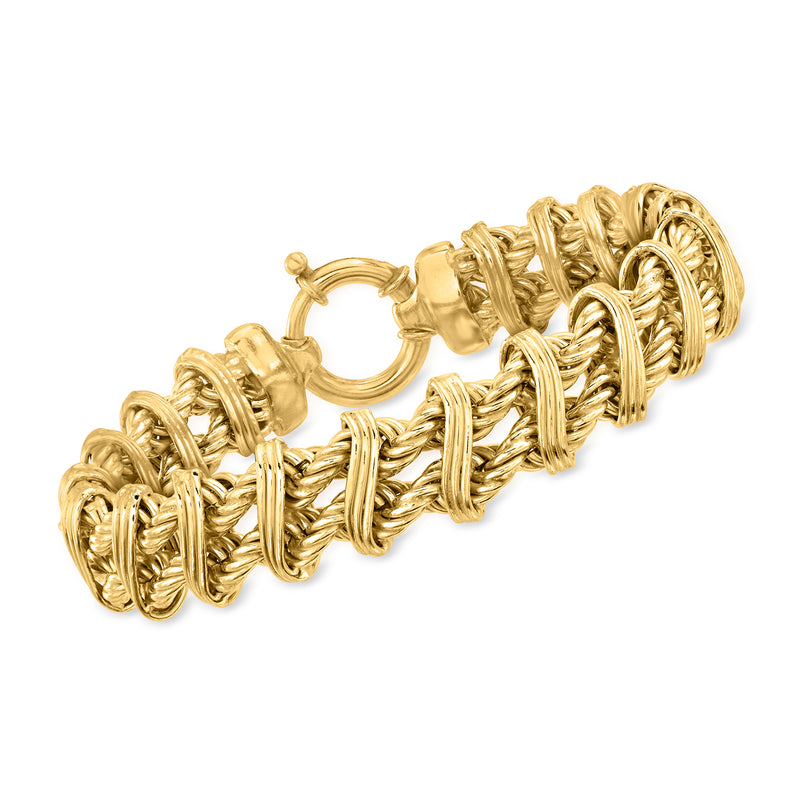 Gold over sterling wavy multi-link rope bracelet with interlocking clasp