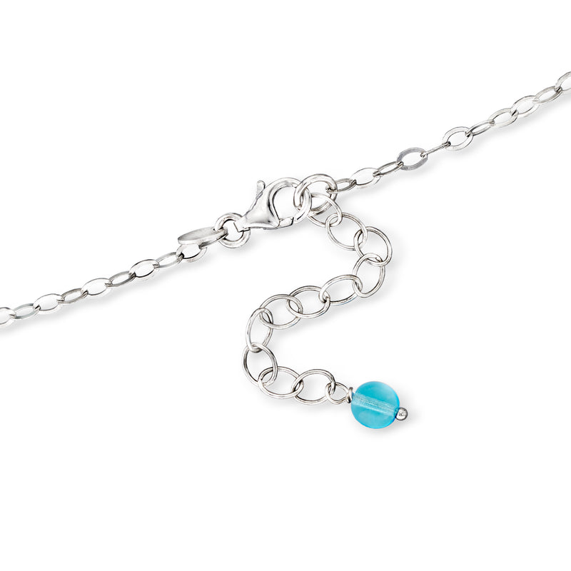 Sterling silver necklace clasp and link chain with single blue glass bead