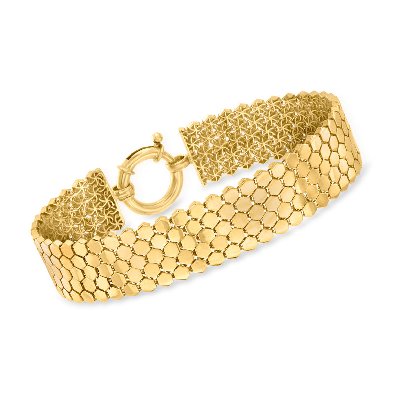 18kt gold over sterling honeycomb-pattern link bracelet with hinged ring clasp