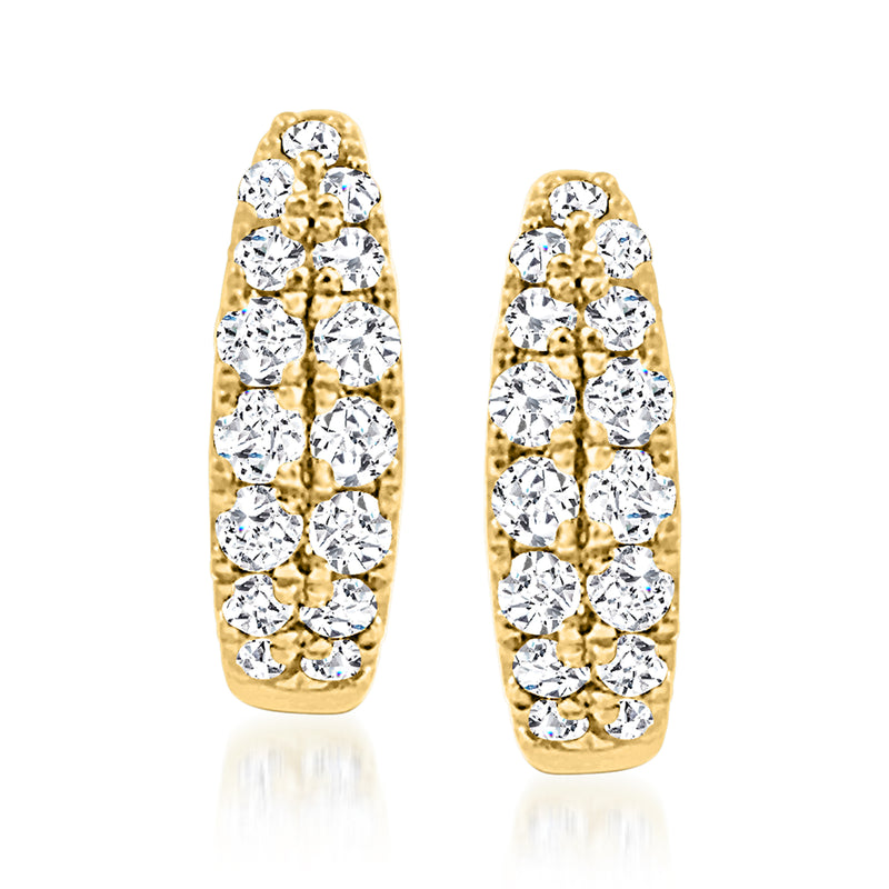 14kt yellow gold huggie hoop earrings with clustered round white diamonds
