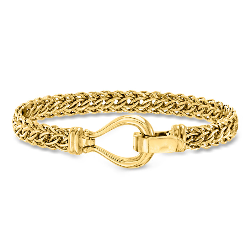 Gold over sterling Cestina-link bracelet with braided chain and oval clasp