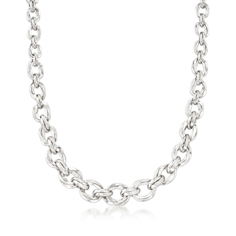 Sterling silver graduated oval-link necklace, polished chain link close-up